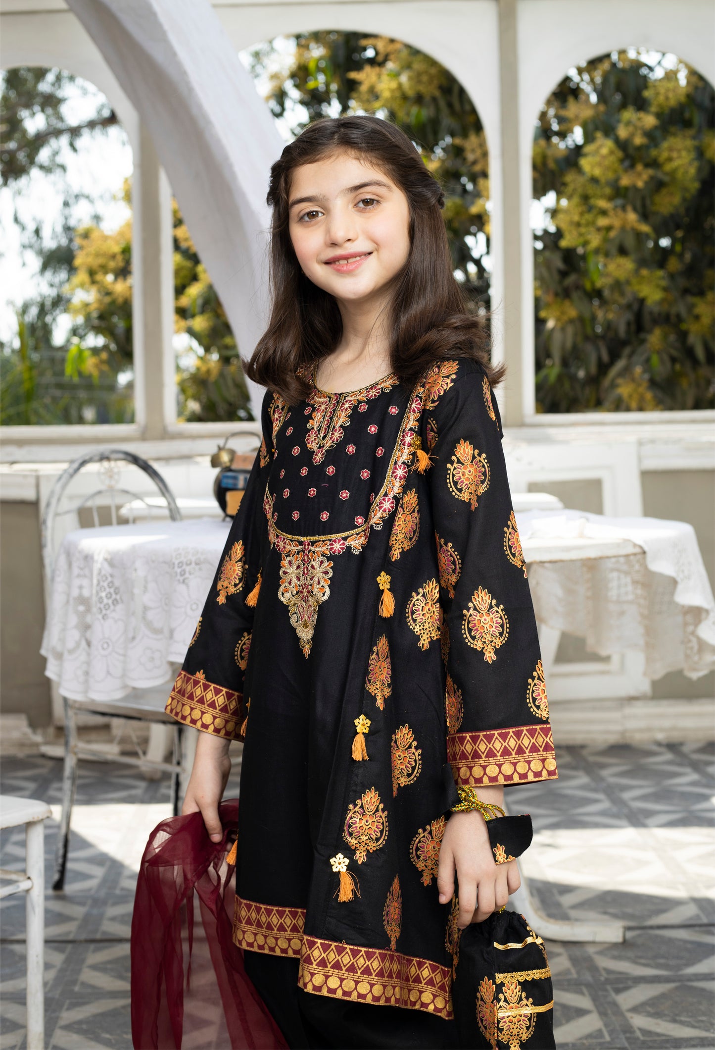 Black & Maroon - Girl's Dress