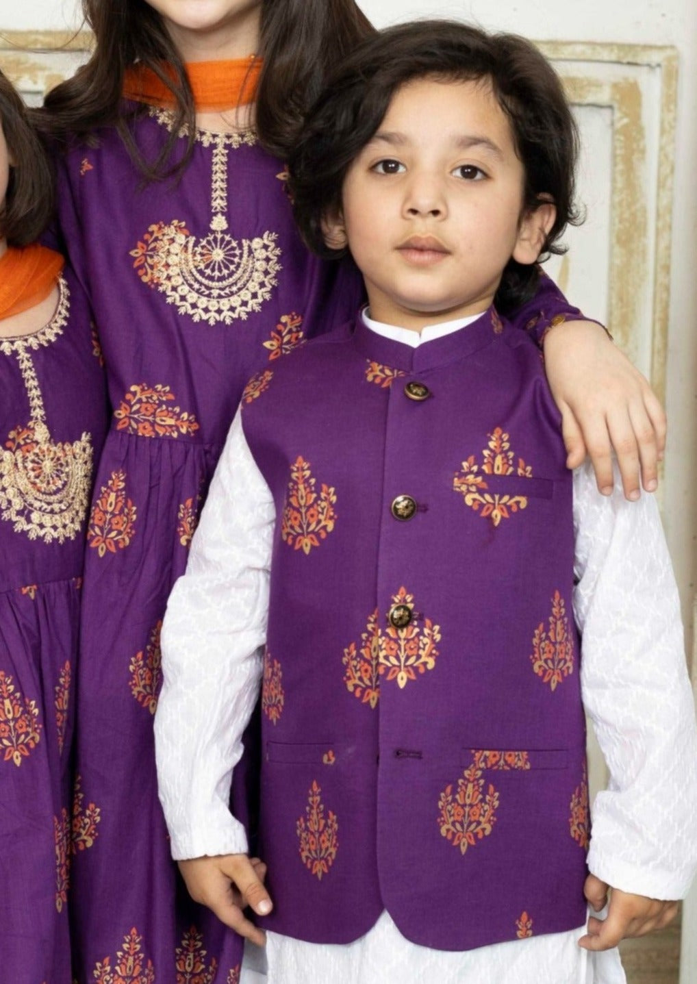 Purple kurta clearance with waistcoat