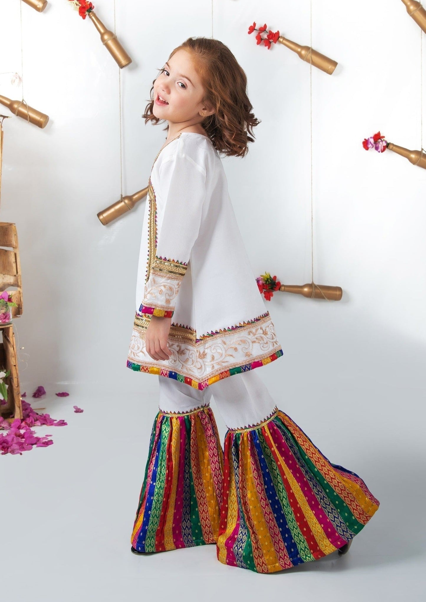White - Girl's Gharara Dress