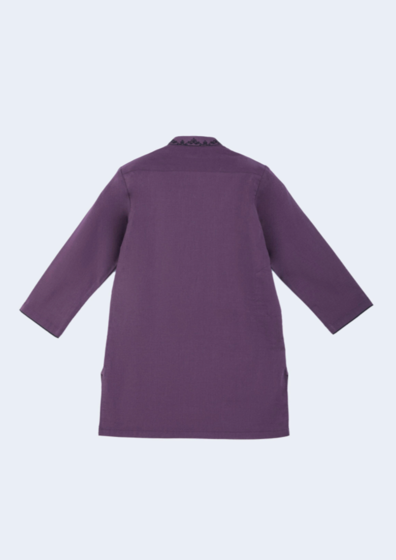 Embroidered Kurta Shalwar : Dark Purple & Offwhite