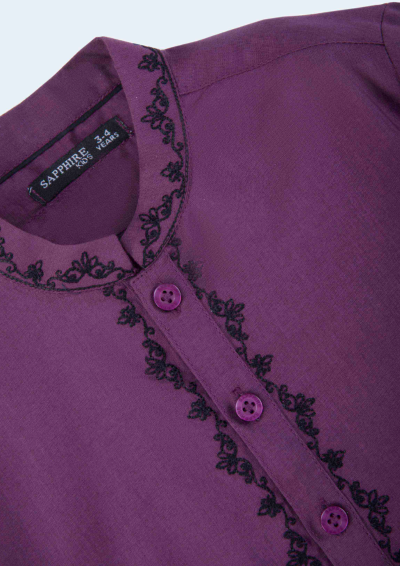 Embroidered Kurta Shalwar : Dark Purple & Offwhite
