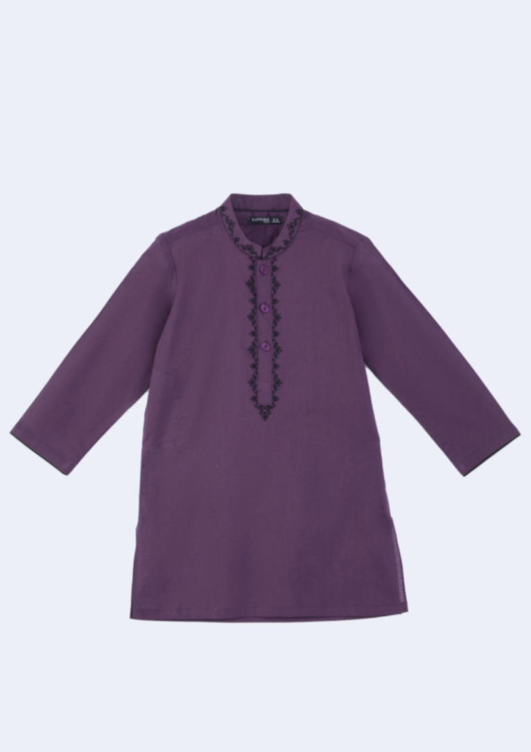 Embroidered Kurta Shalwar : Dark Purple & Offwhite