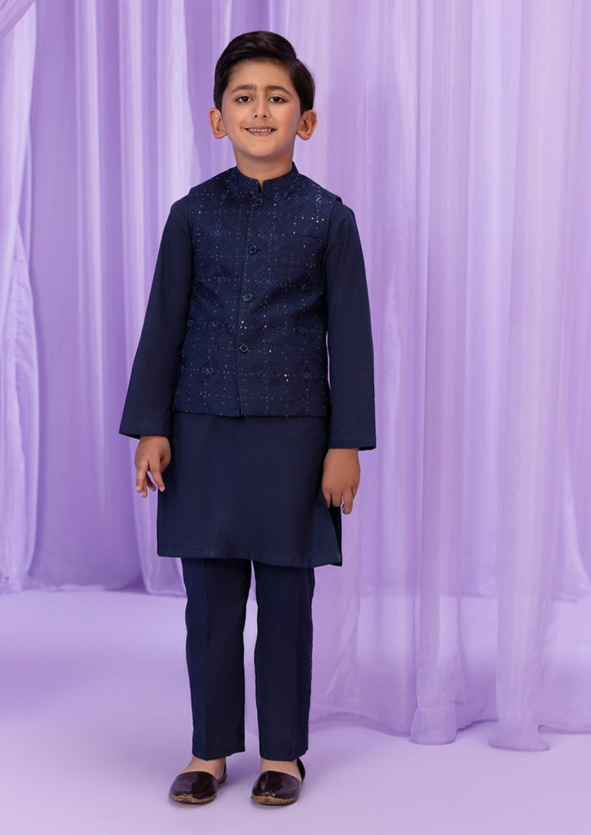 Blue : Boys Kurta Shalwar and waistcoat