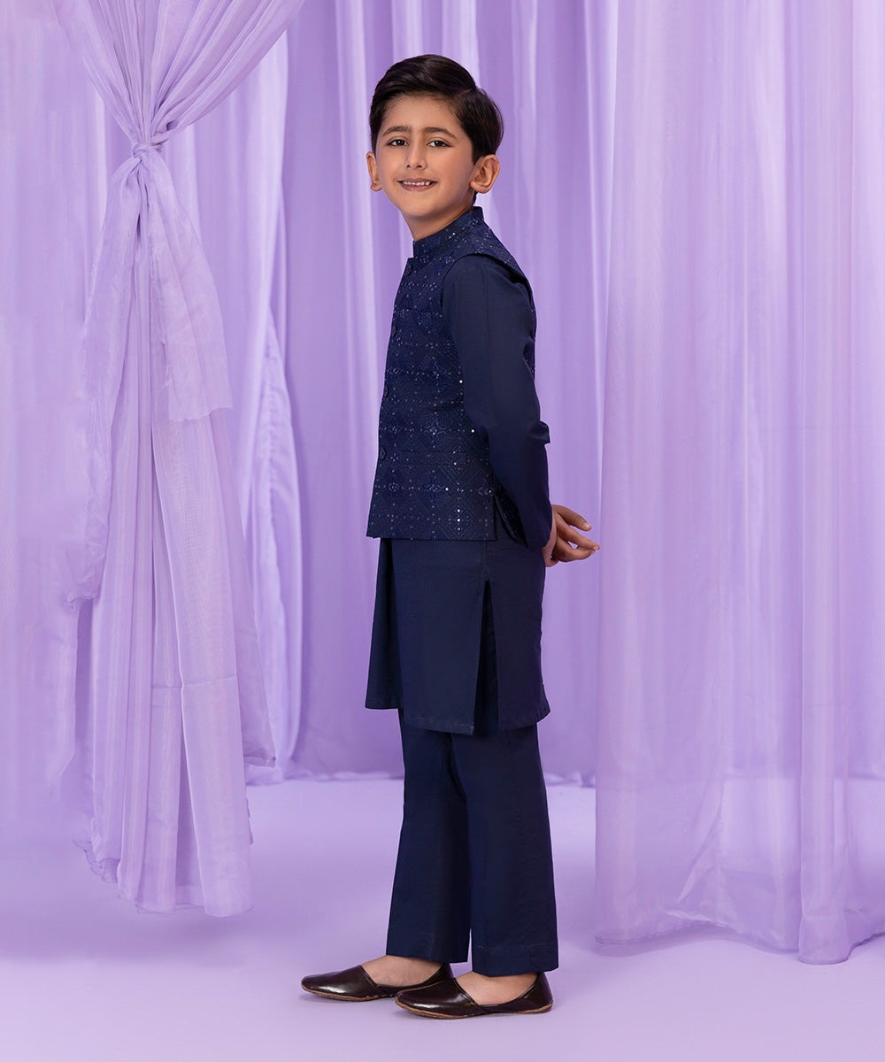 Blue : Boys Kurta Shalwar and waistcoat