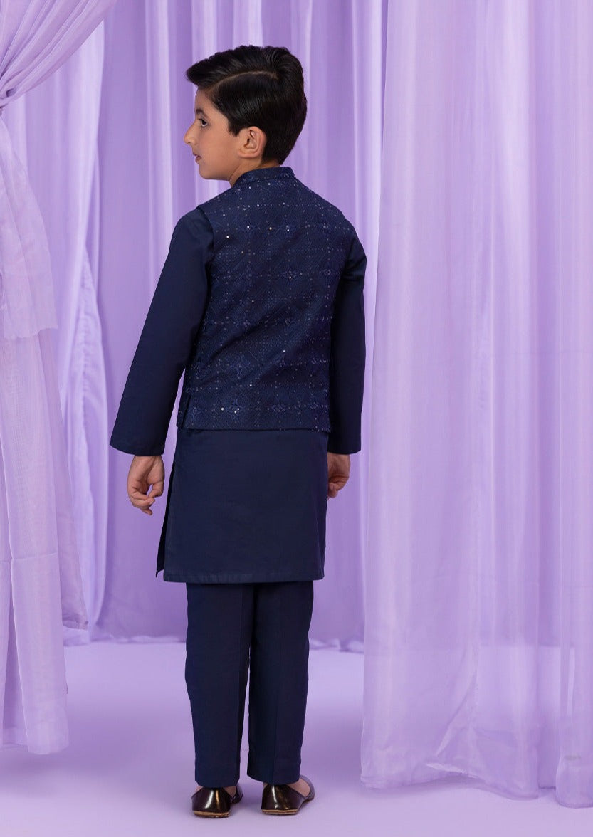 Blue : Boys Kurta Shalwar and waistcoat