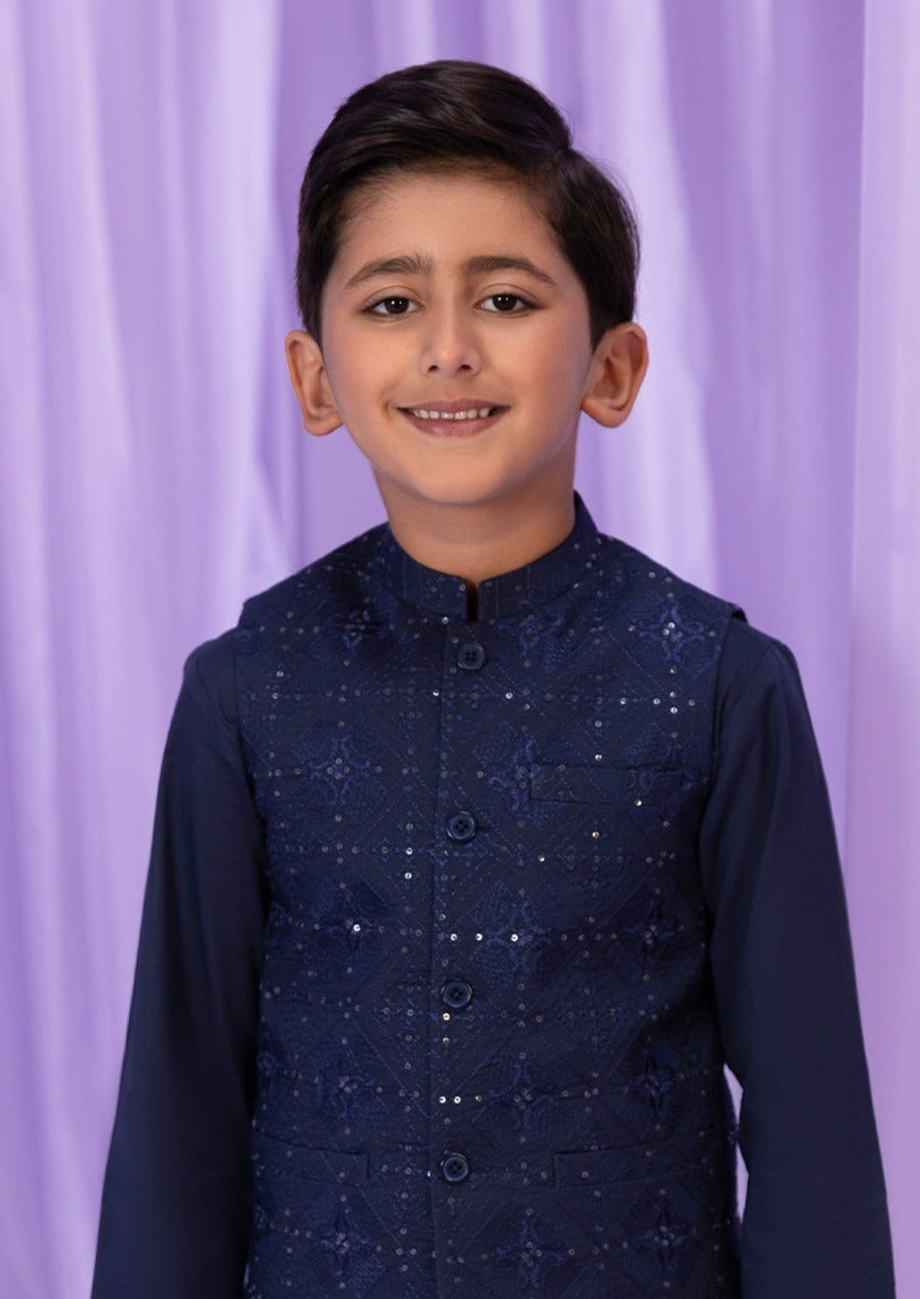 Blue : Boys Kurta Shalwar and waistcoat