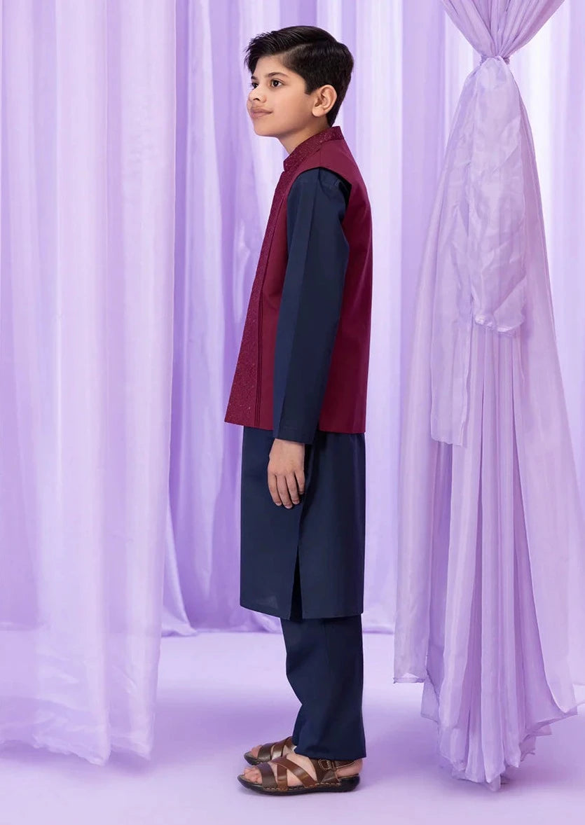 Blue & Maroon : Boy's Kurta, Shalwar & Waistcoat