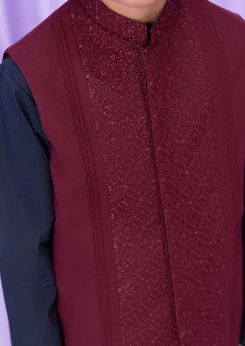 Blue & Maroon : Boy's Kurta, Shalwar & Waistcoat