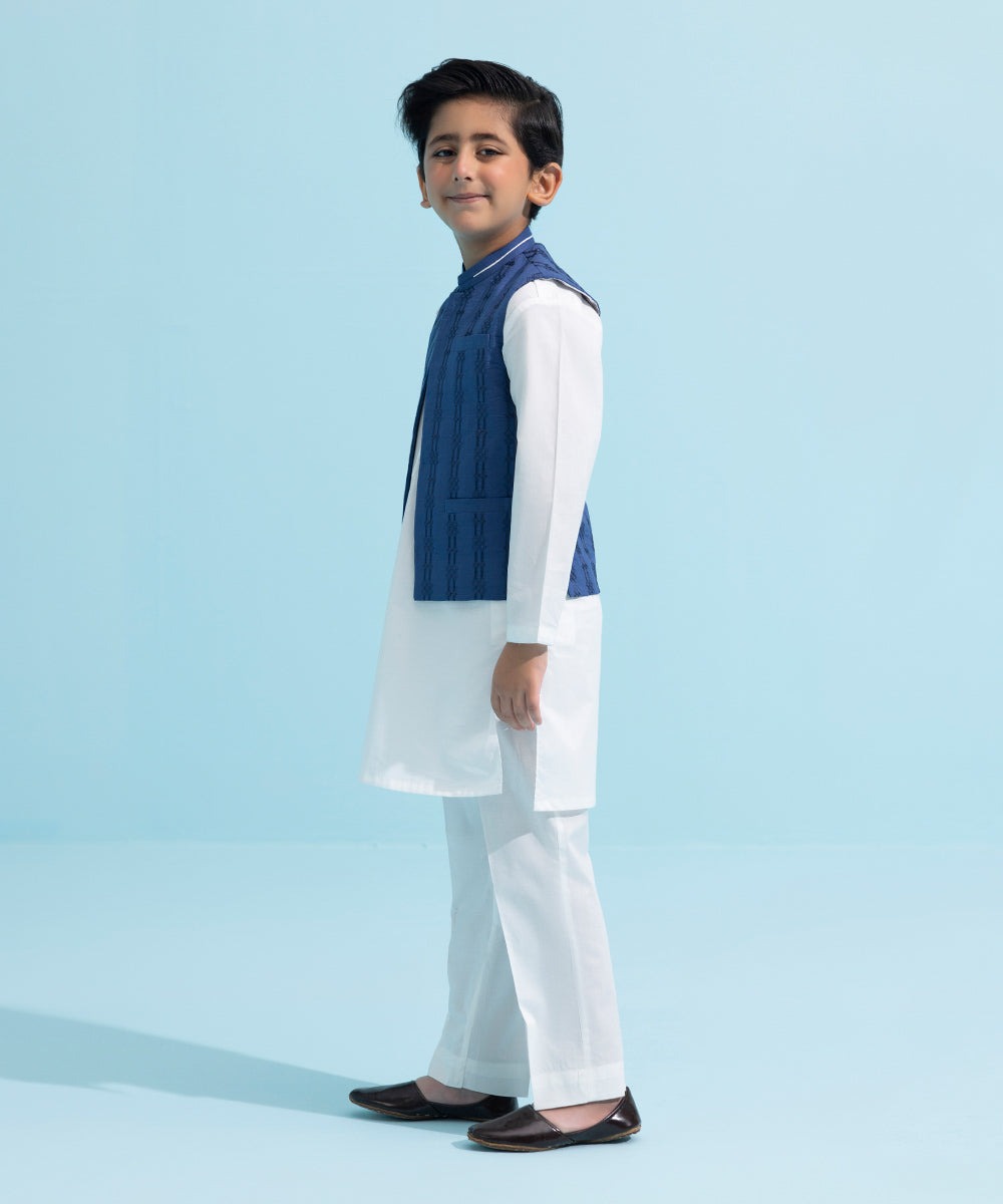 White & Blue : Boys Kurta Shalwar & Waistcoat