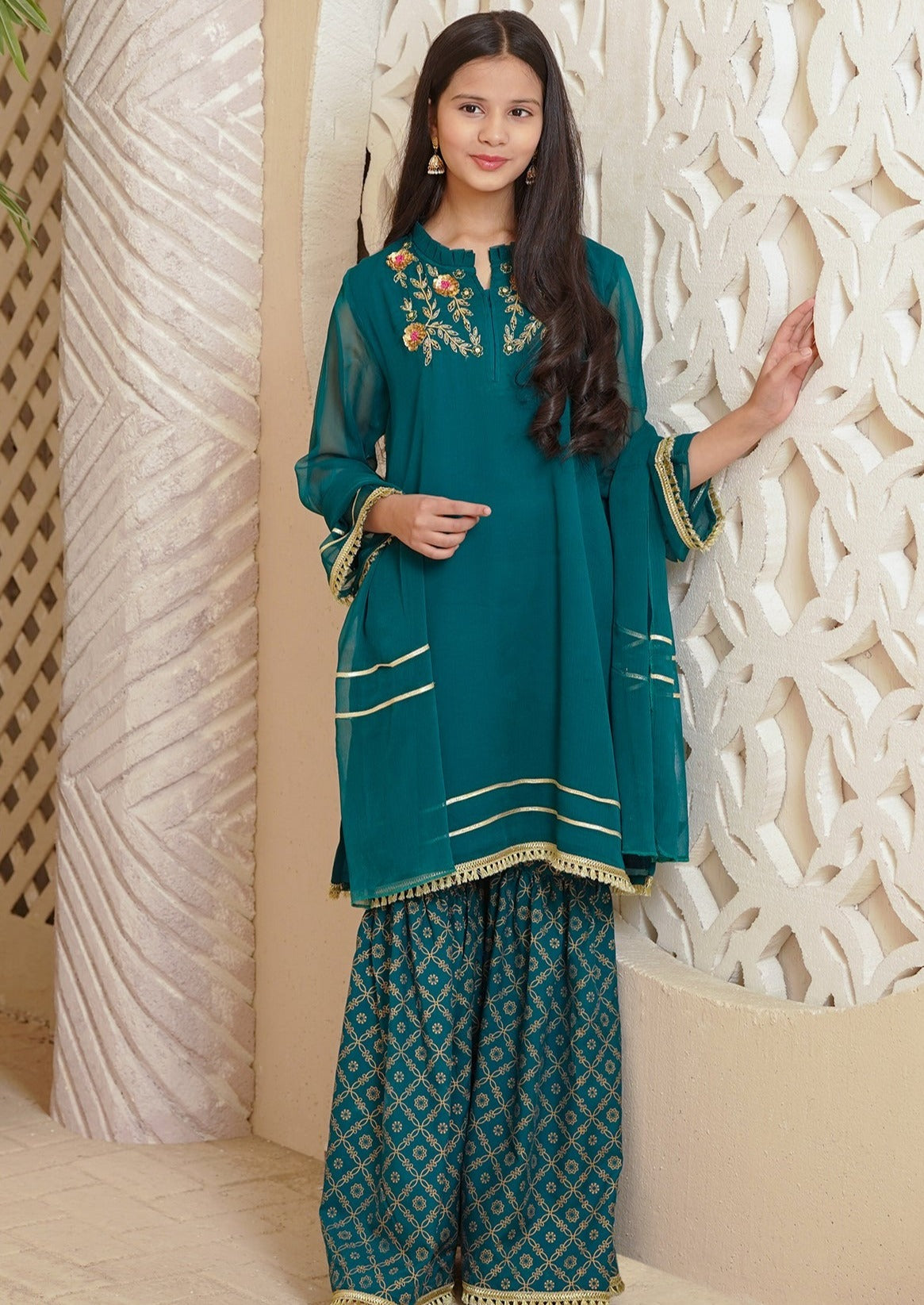 Green - Girl's Gharara Dress