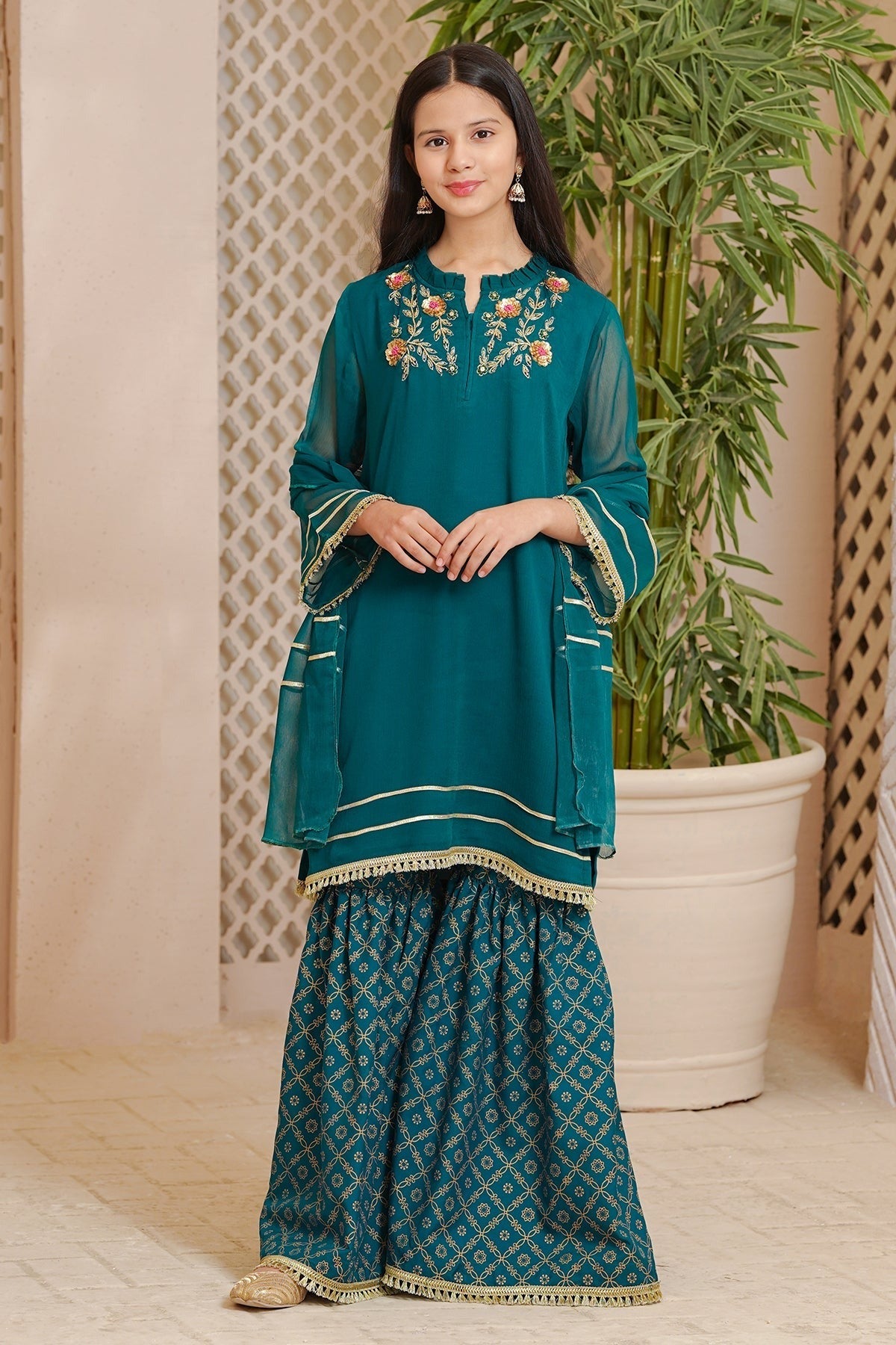 Green - Girl's Gharara Dress