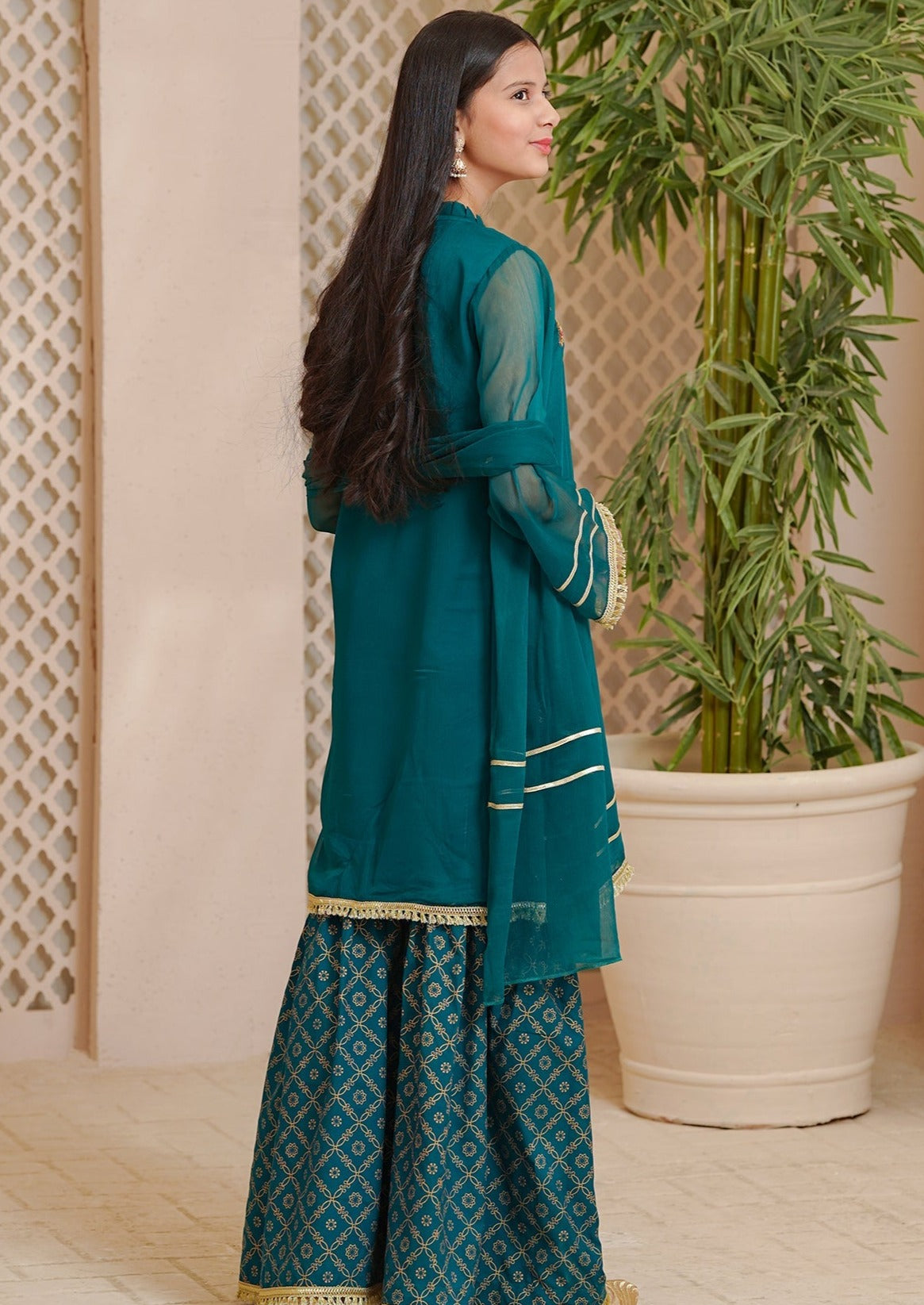 Green - Girl's Gharara Dress