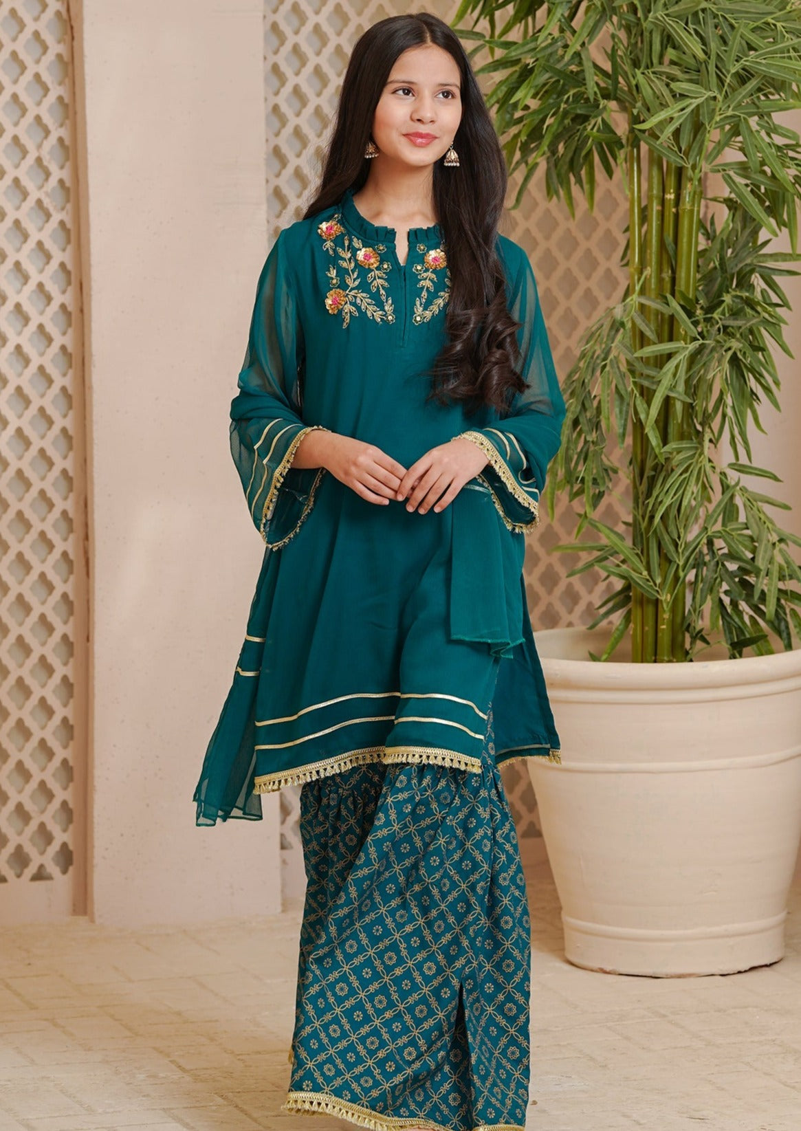 Green - Girl's Gharara Dress