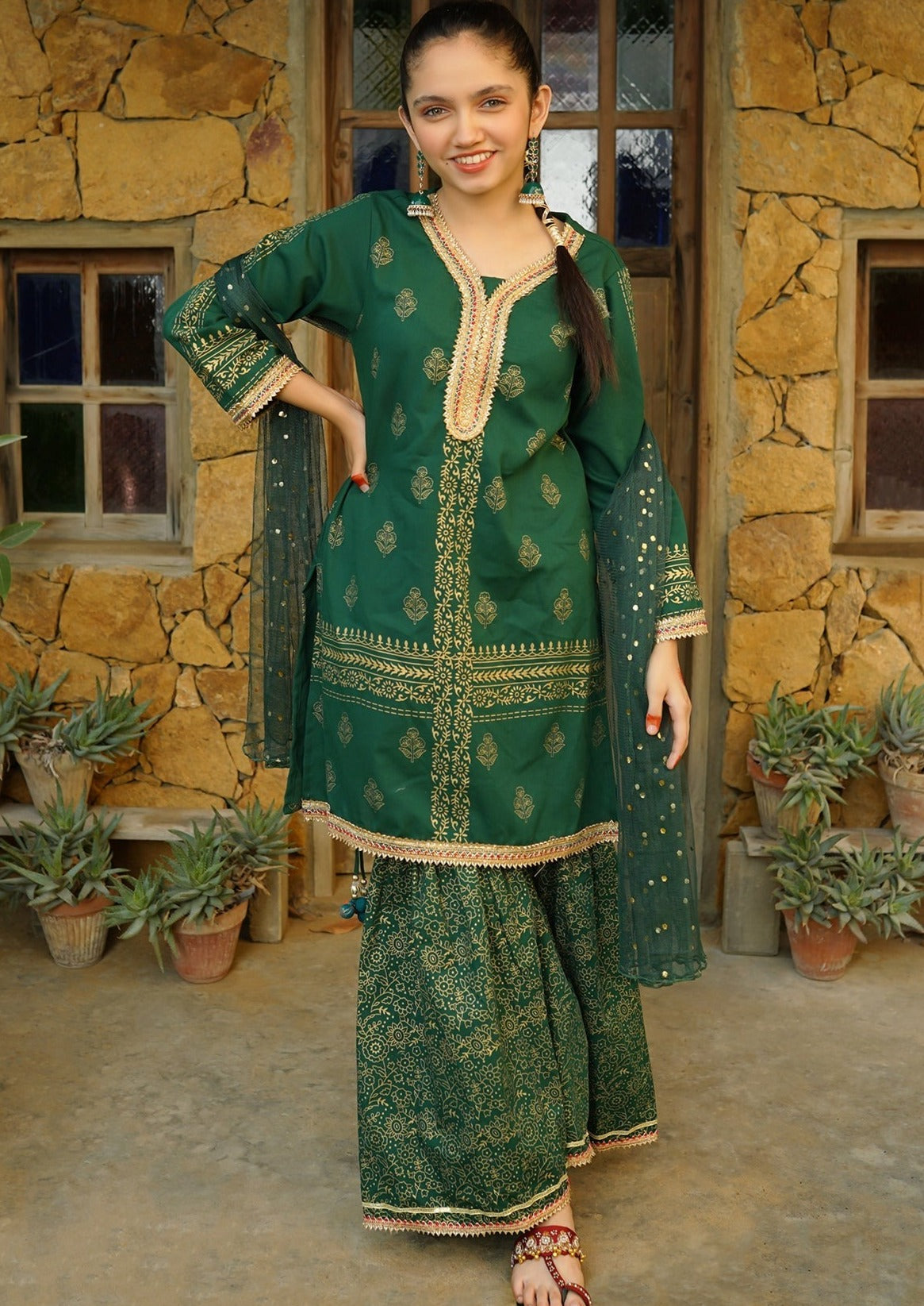 Emerald Green - Girl's Gharara Dress