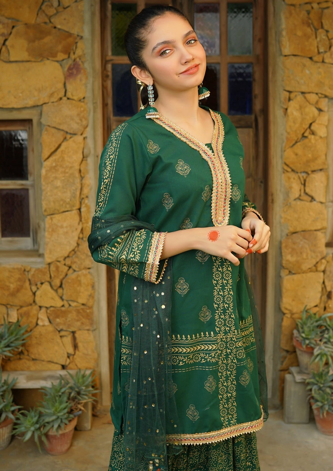 Emerald Green - Girl's Gharara Dress