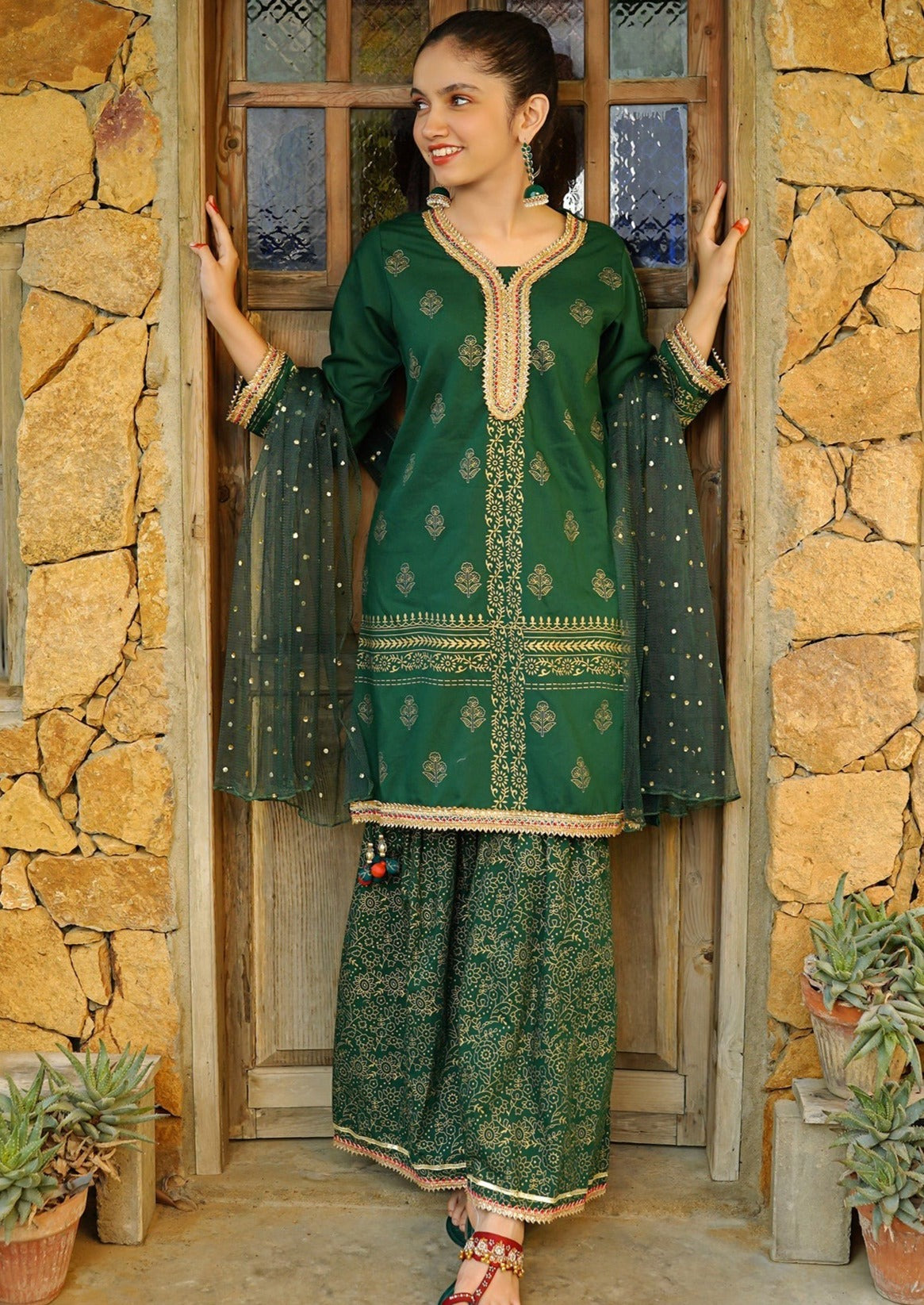 Emerald Green - Girl's Gharara Dress