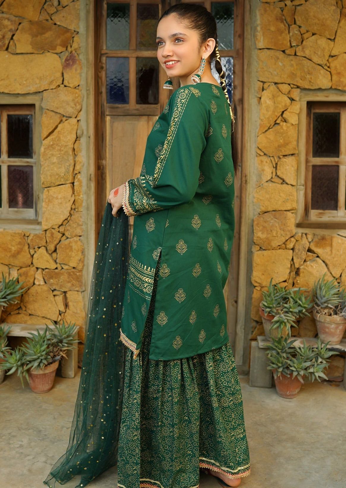 Emerald Green - Girl's Gharara Dress