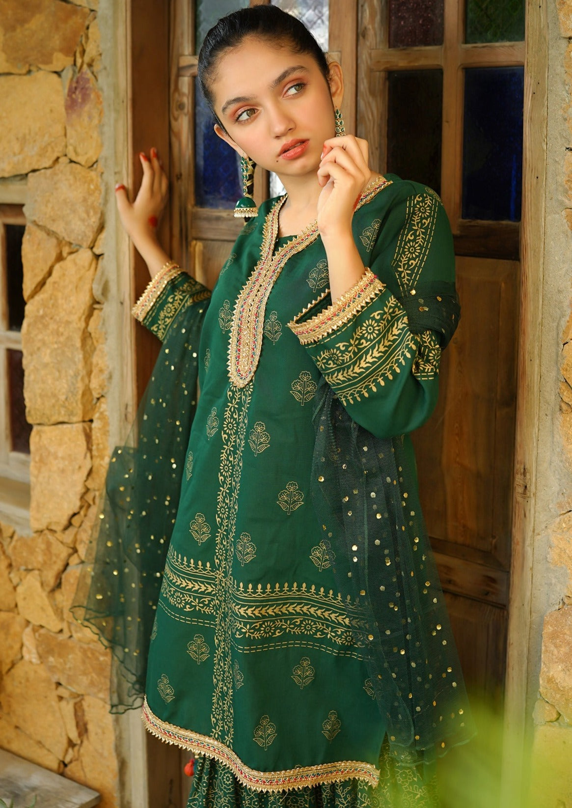 Emerald Green - Girl's Gharara Dress