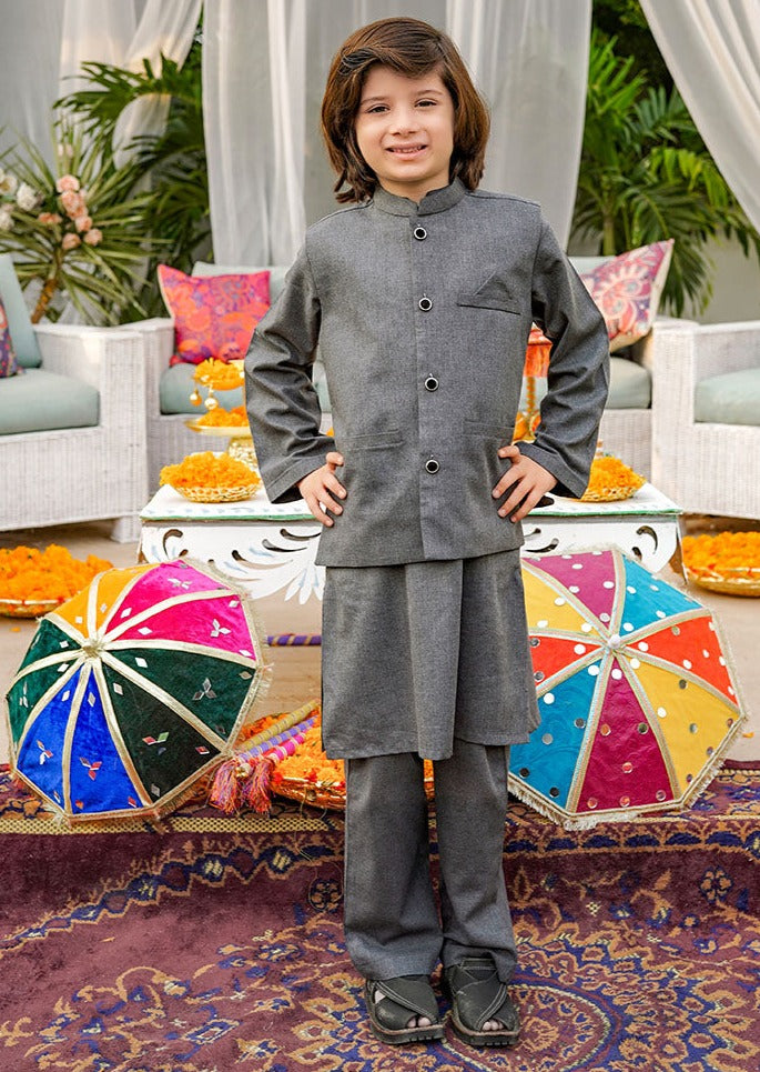 Grey : 3-Piece Kurta Shalwar