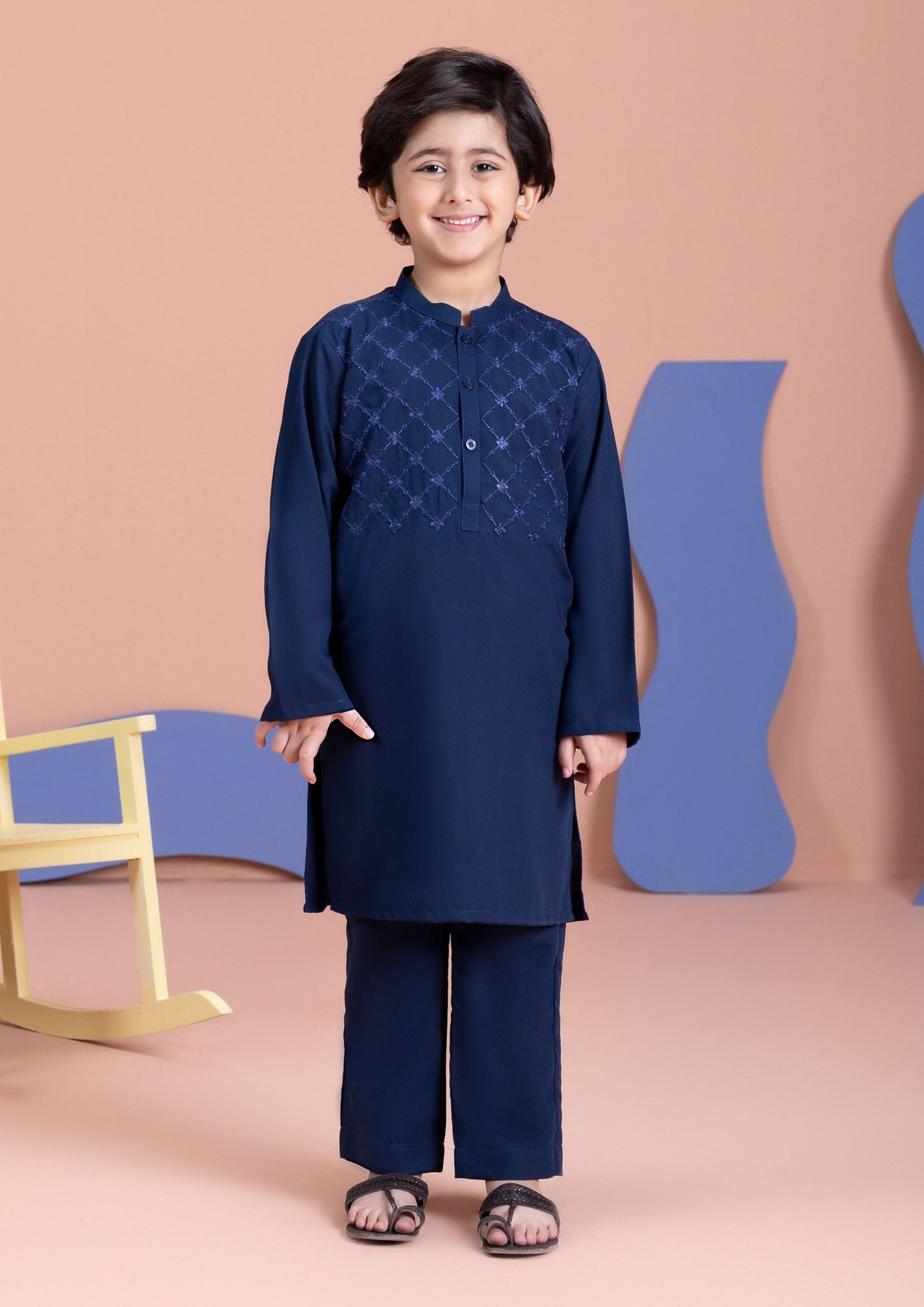 Navy Blue - Boy's Kurta Shalwar Suit