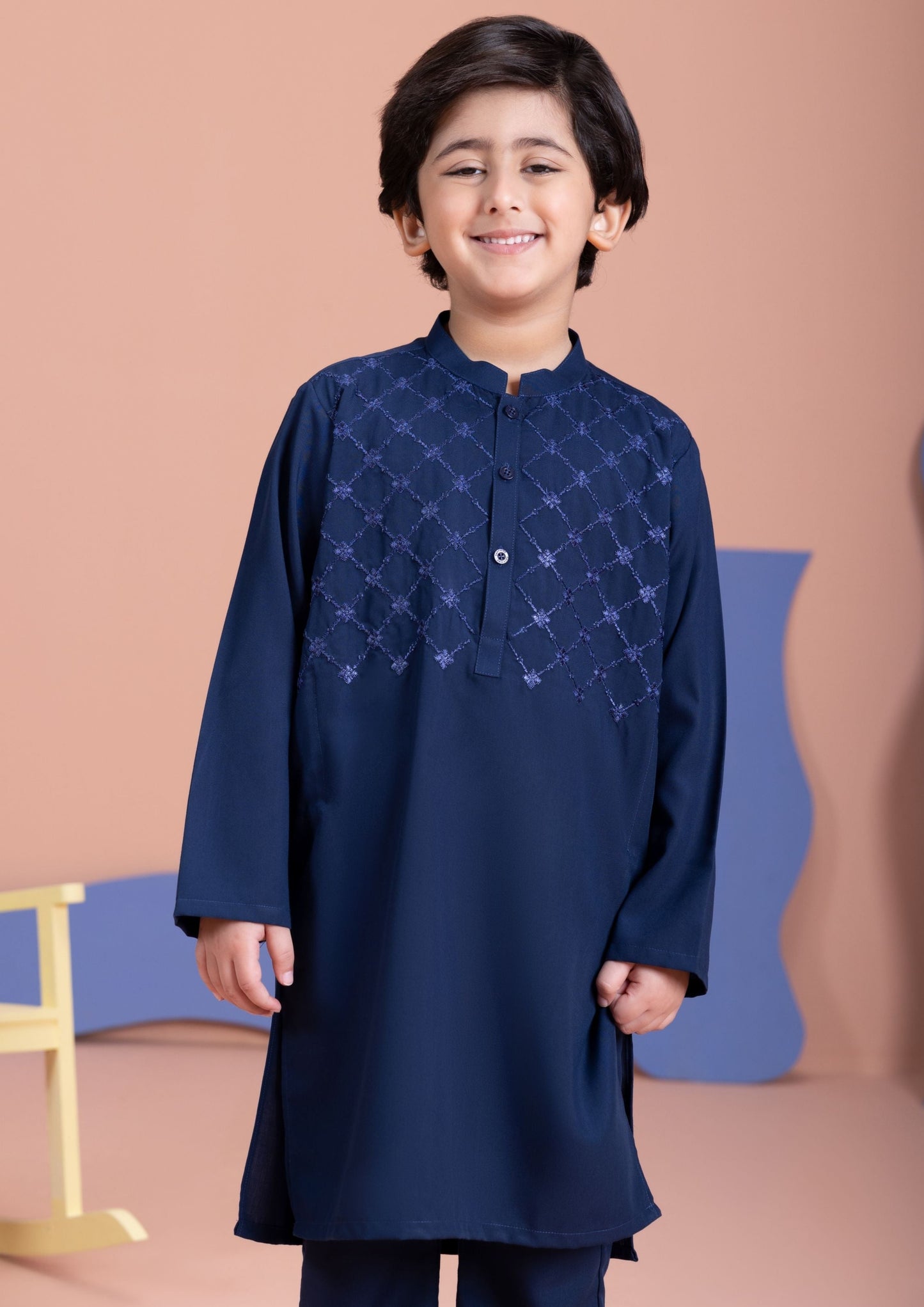 Navy Blue - Boy's Kurta Shalwar Suit