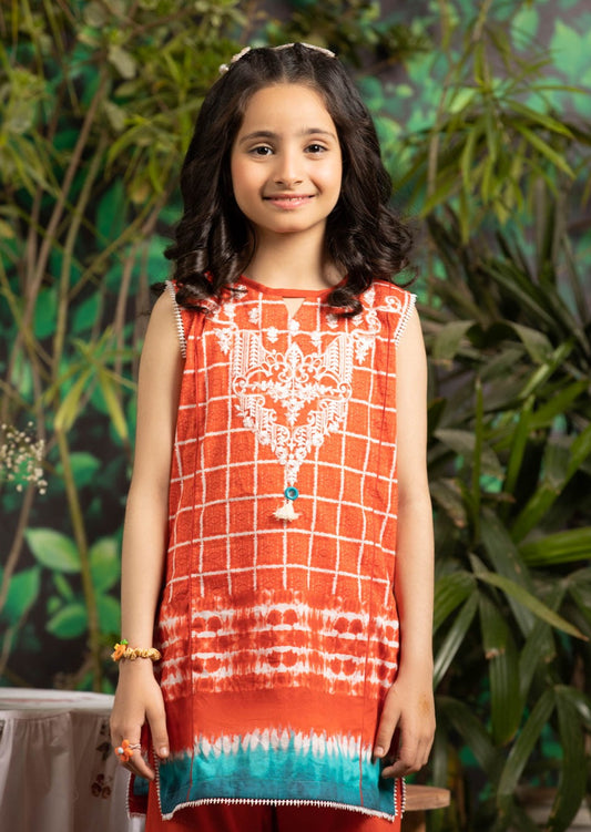 Orange - Girl's Embroidered Gharara