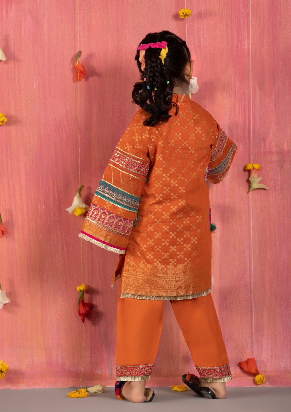 Orange - Girls Embroidered Dress