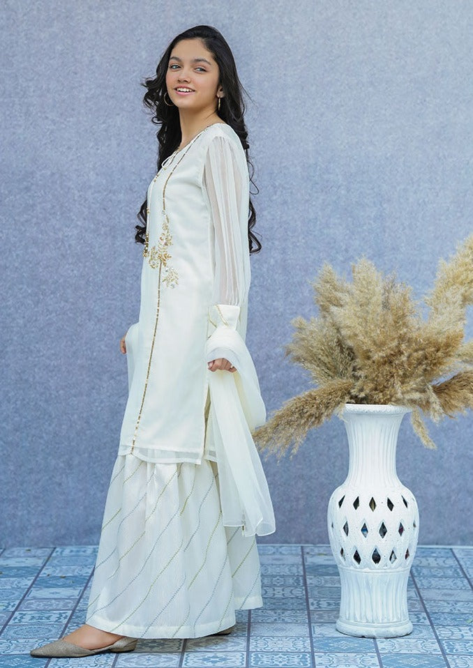 Ivory White - Girl's Gharara Dress