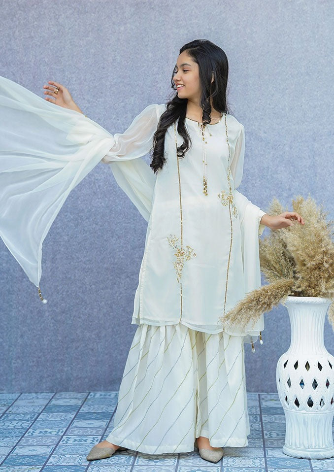 Ivory White - Girl's Gharara Dress