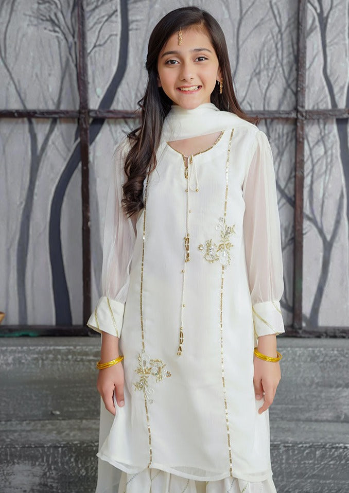 Ivory White - Girl's Gharara Dress