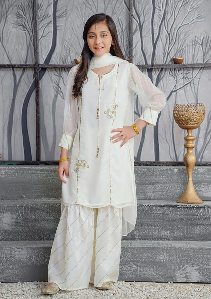 Ivory White - Girl's Gharara Dress