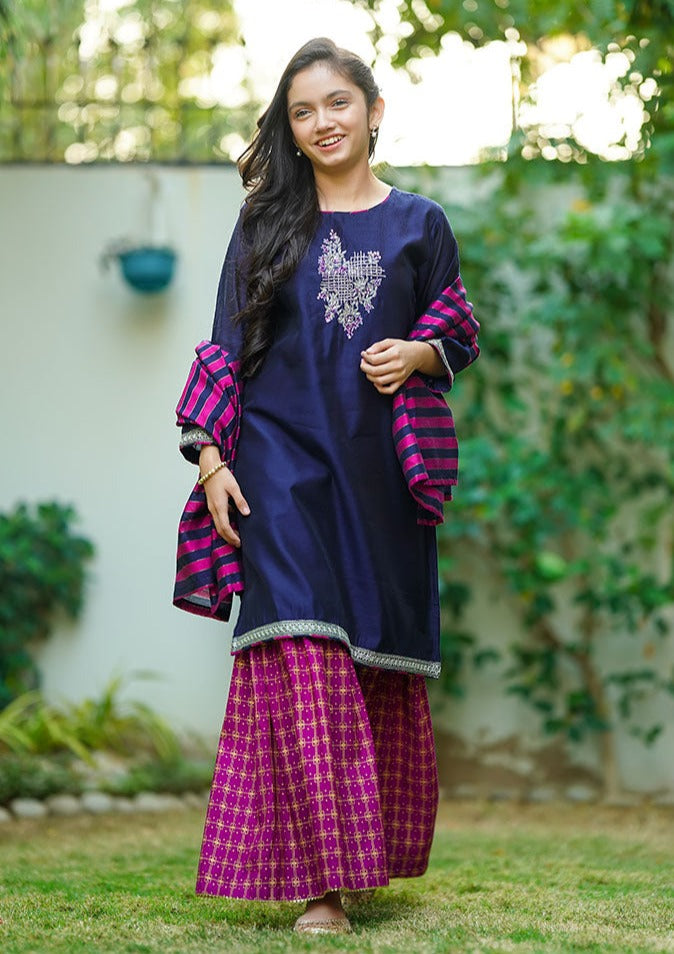 Navy Blue - Girl's Gharara Dress