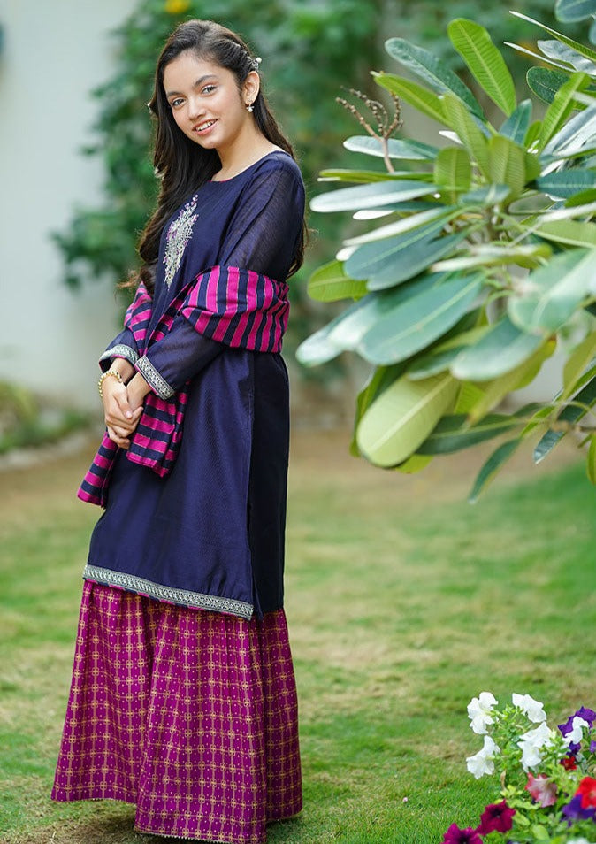 Navy Blue - Girl's Gharara Dress