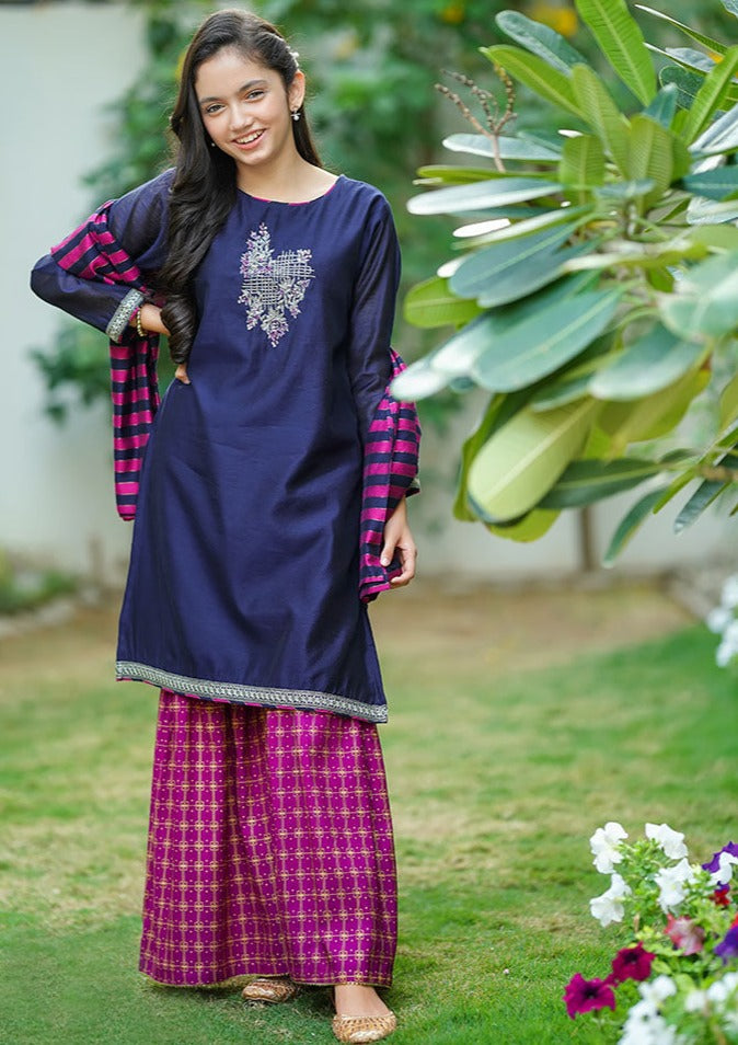 Navy Blue - Girl's Gharara Dress