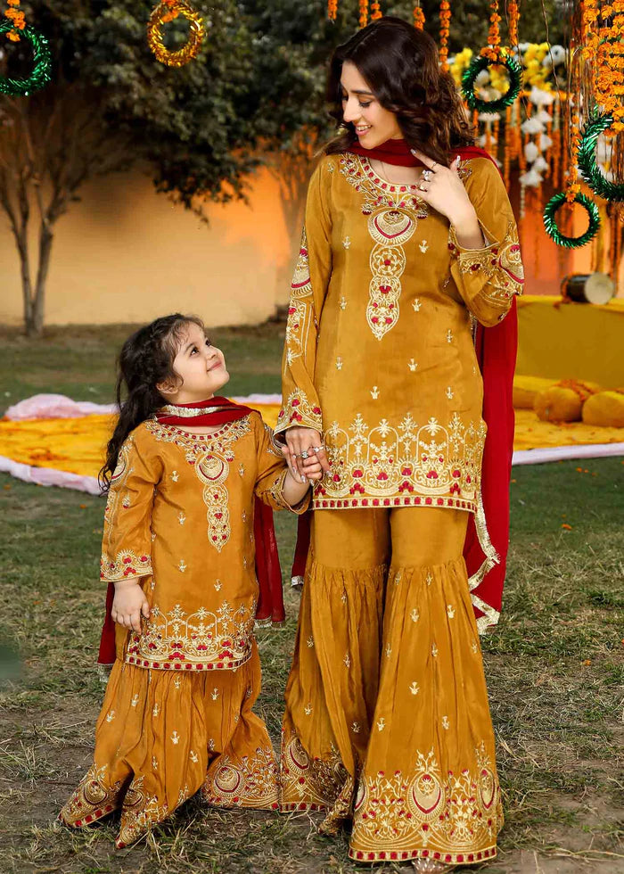 Mustard & Maroon - Girl's Gharara Suit