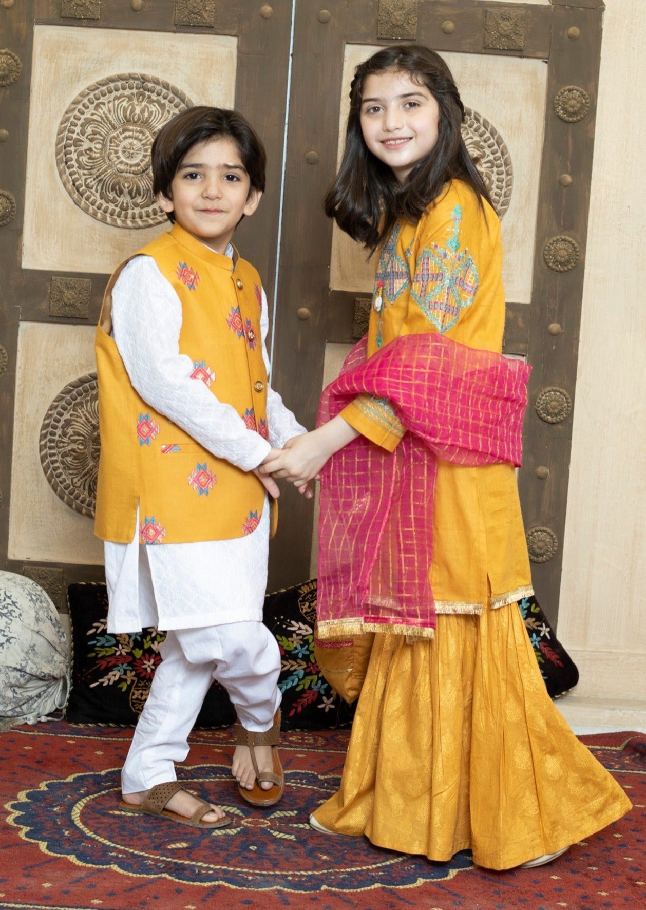 Mustard : Boy's Kameez, Shalwar & Waistcoat