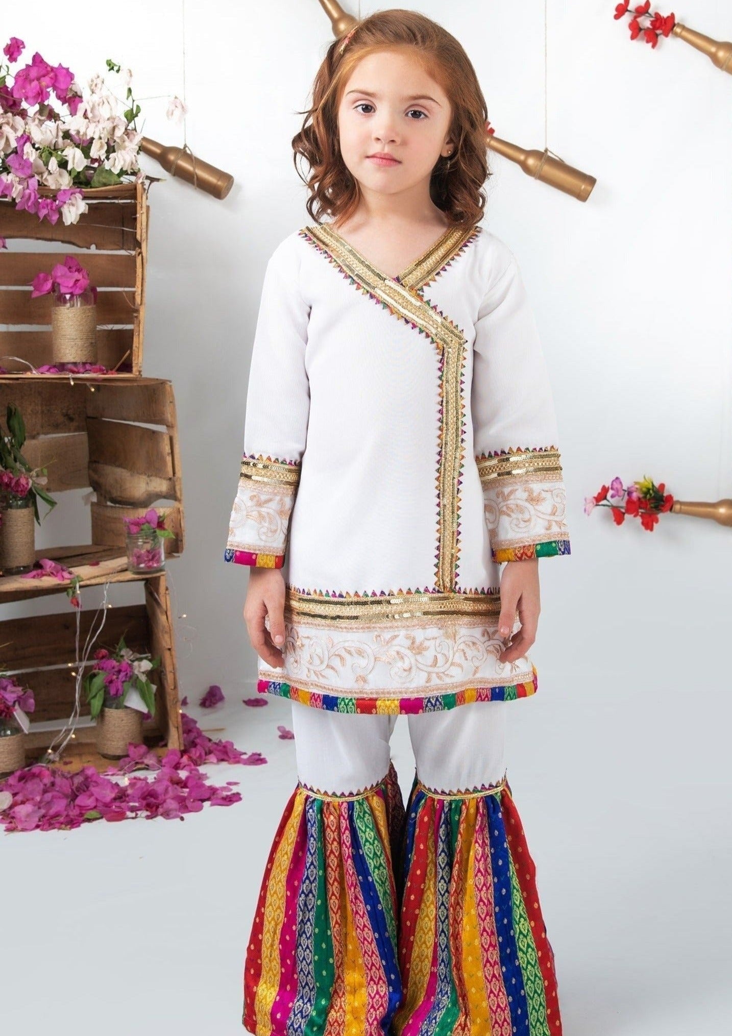 White - Girl's Gharara Dress
