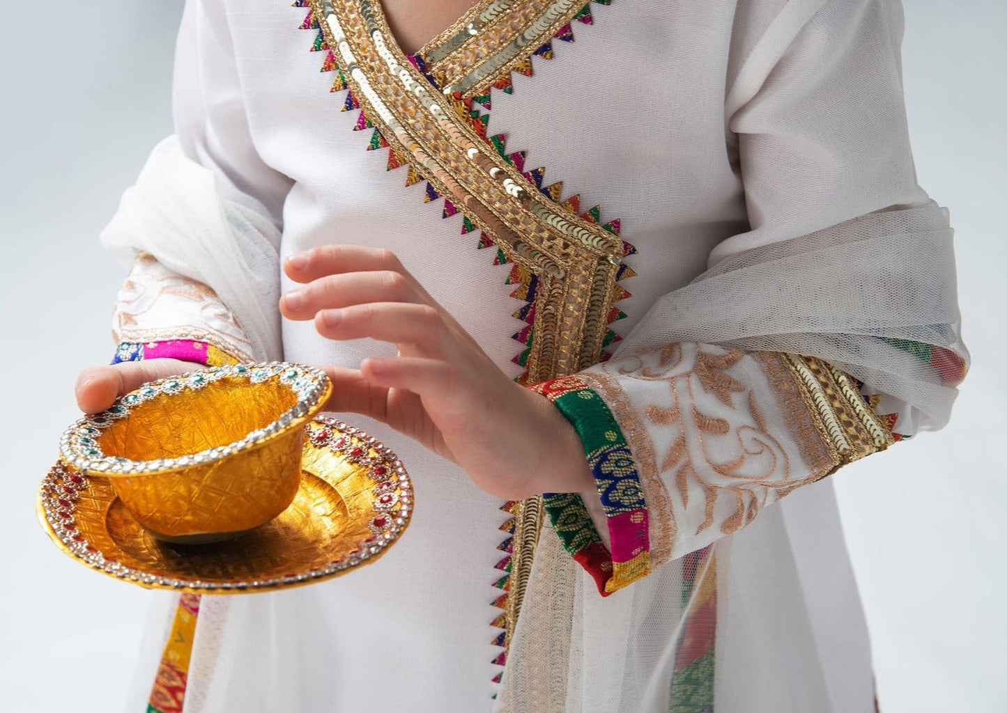 White - Girl's Gharara Dress
