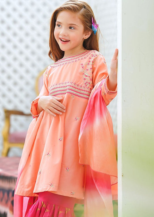 Peach & Hot PInk - Girl's Gharara Dress