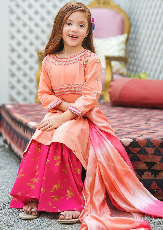 Peach & Hot PInk - Girl's Gharara Dress