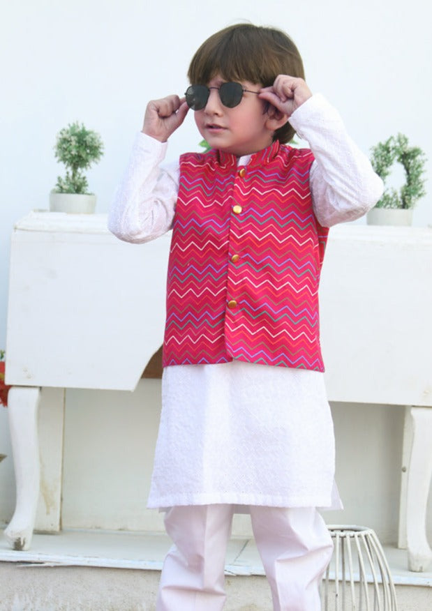 White kurta shalwar with on sale waistcoat