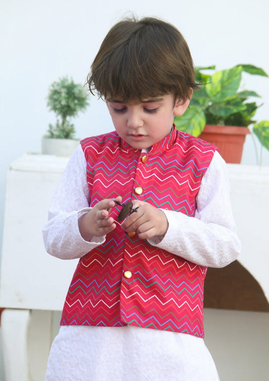 Pink & White -  Boy's Kameez, Shalwar & Waistcoat