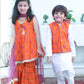 Orange & White -  Boy's Kameez, Shalwar & Waistcoat