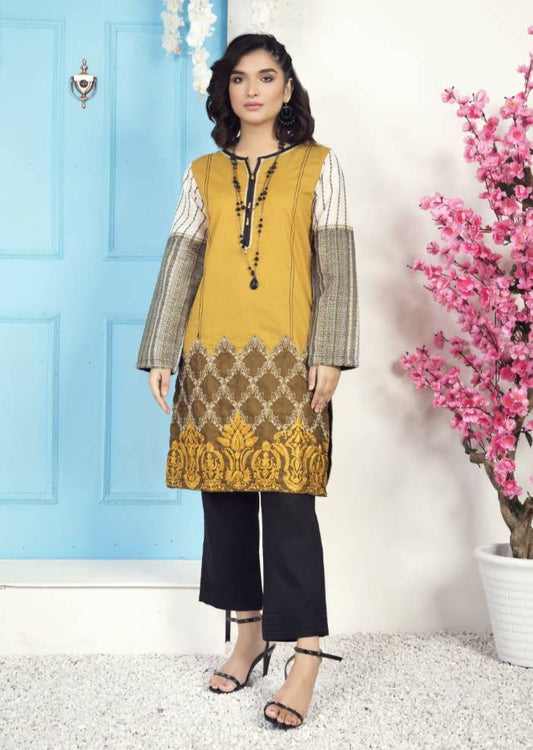 Mustard Embroidered Kurta (Top-only)