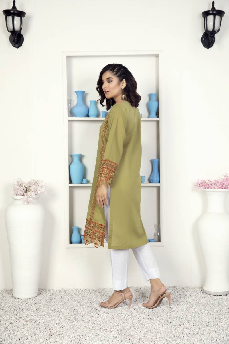 Green Embroidered Kurta (Top-only)