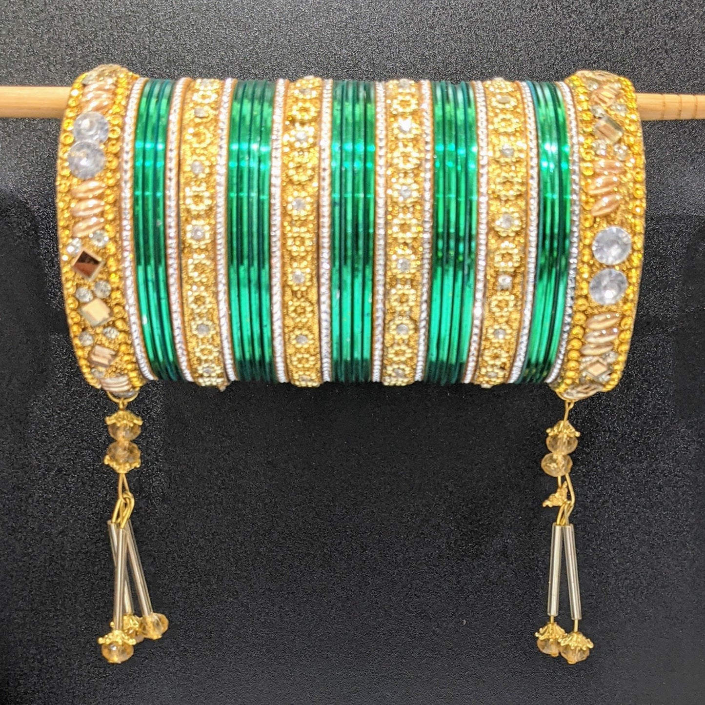 Bangles Large Set with Tassels : Green