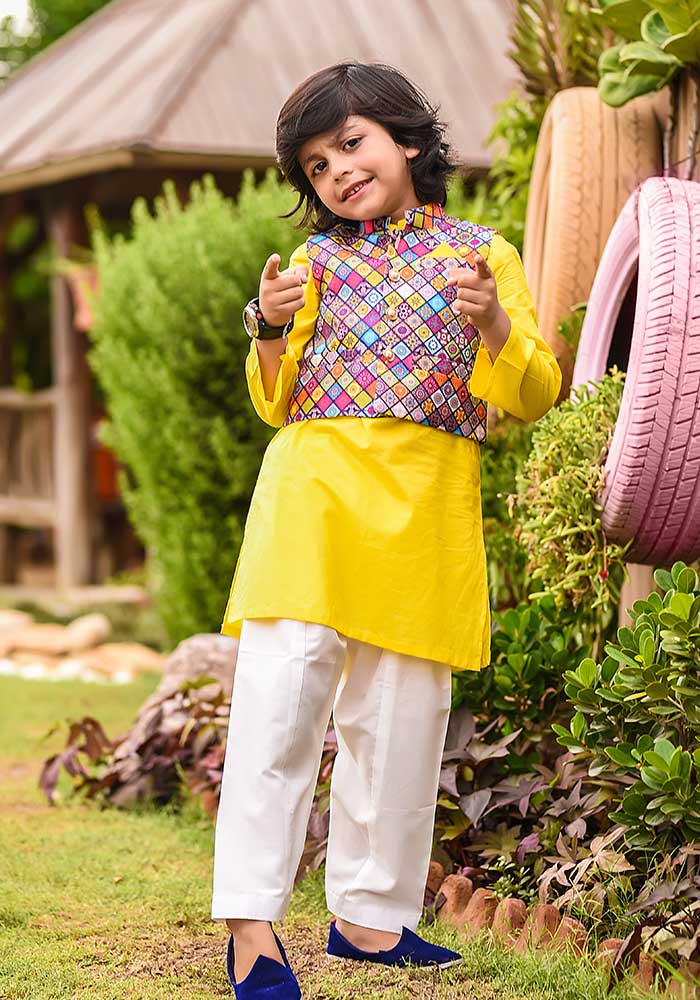 Yellow Cotton 3-Piece Kurta Shalwar