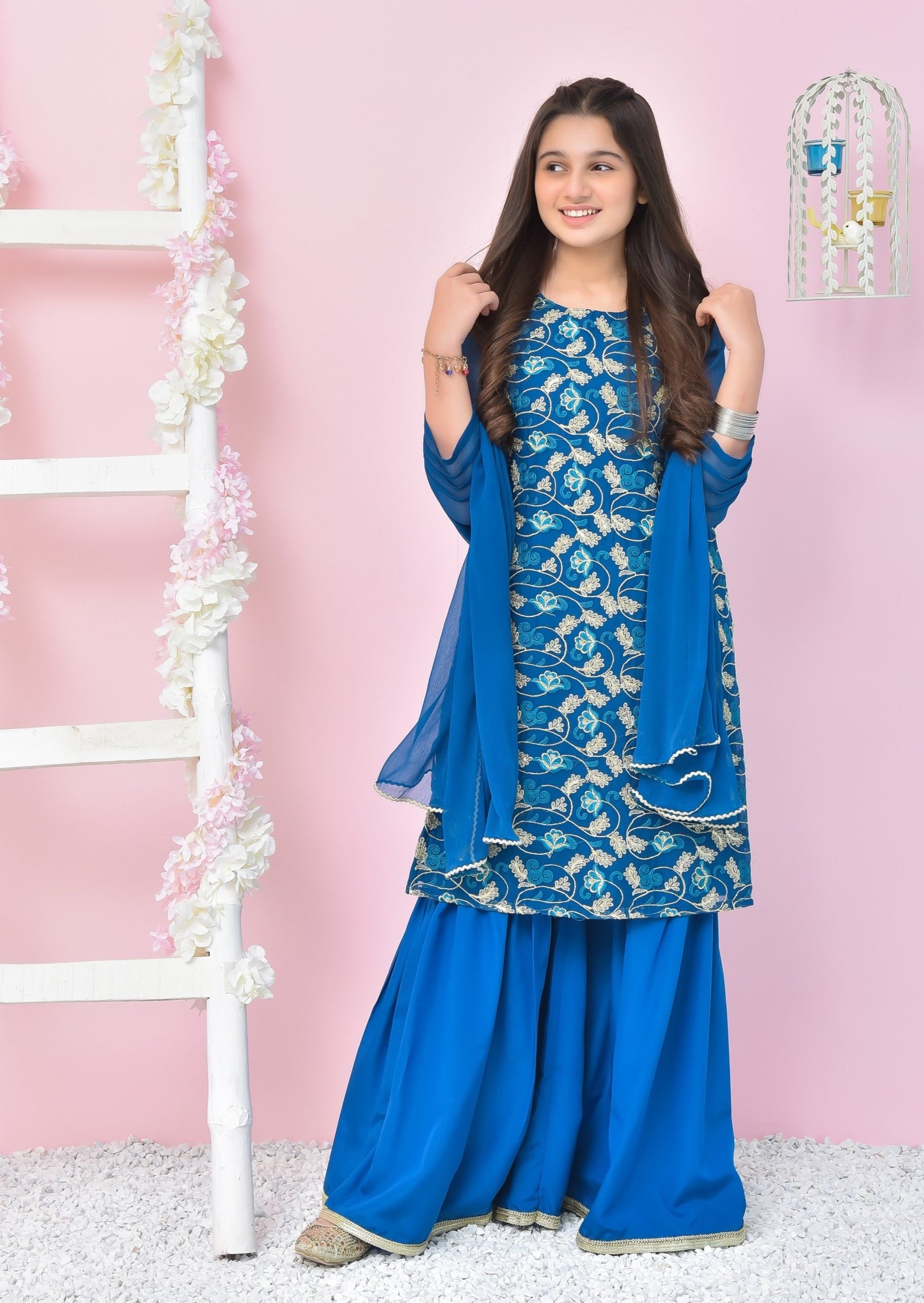 Teal Blue - Girl's Gharara Dress