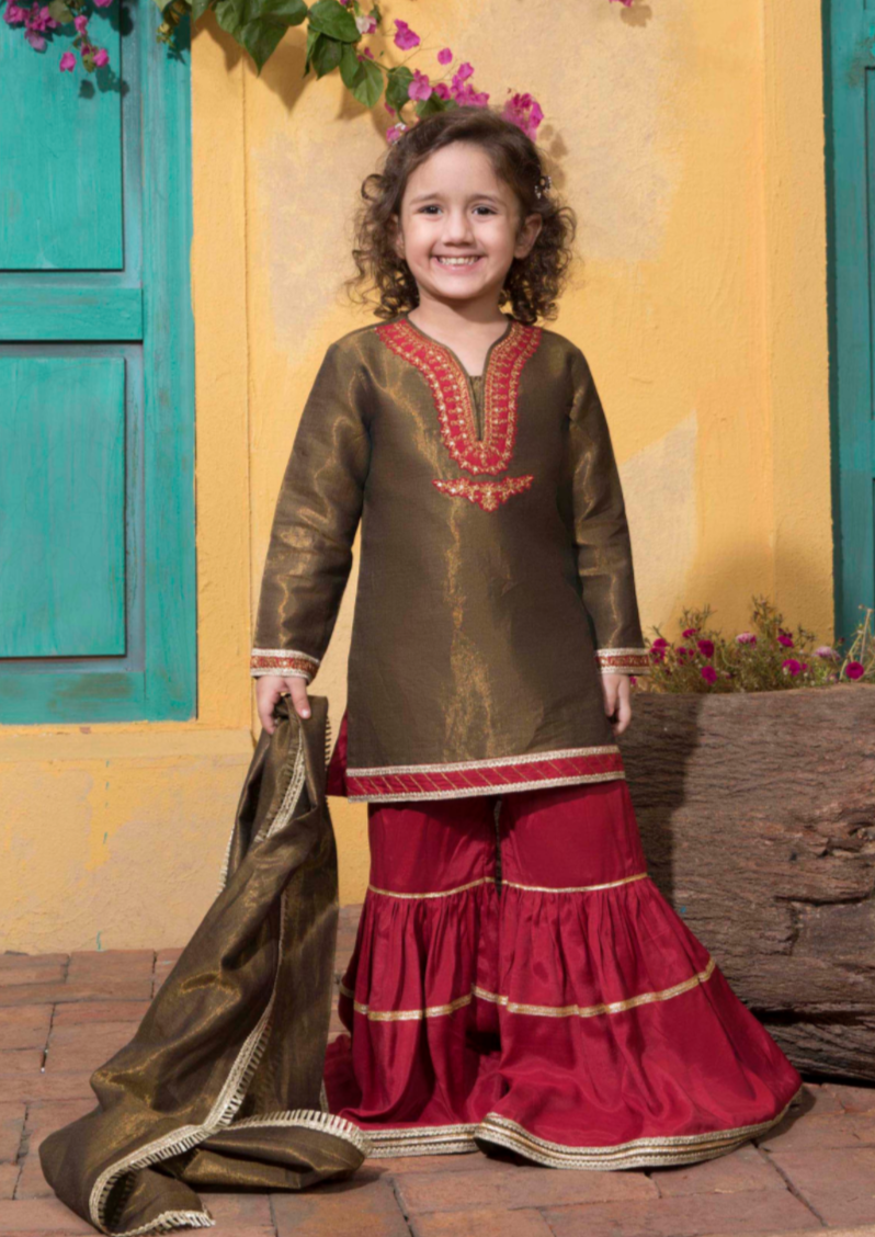 Olive - Girl's Gharara Dress