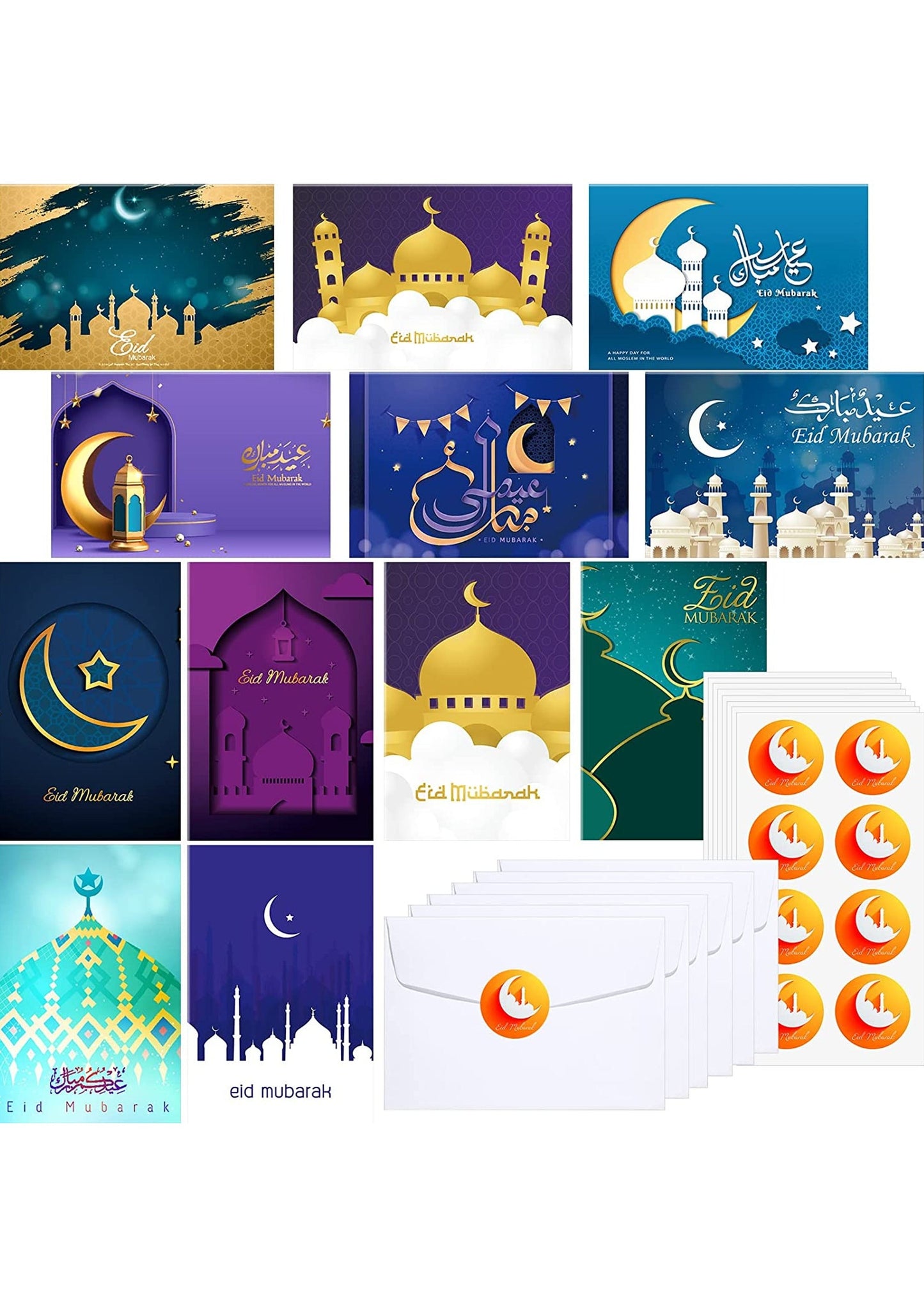 8x Eid Mubarak Blank Greeting Cards